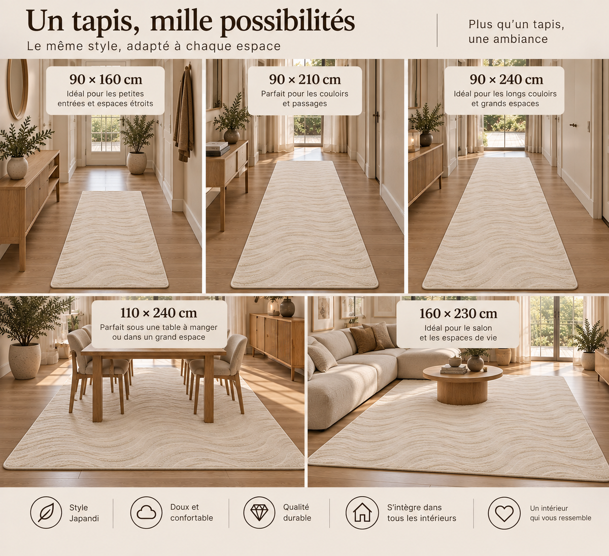 Velora™ — Tapis taupe japandi élégant et intemporel