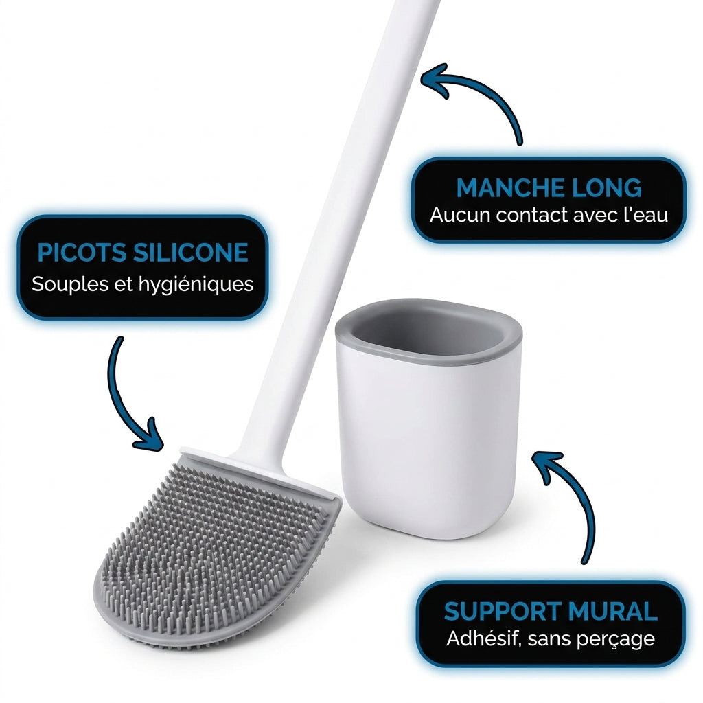 FlexiClean™ — Brosse de toilette en silicone souple pour un nettoyage hygiénique et sans effort